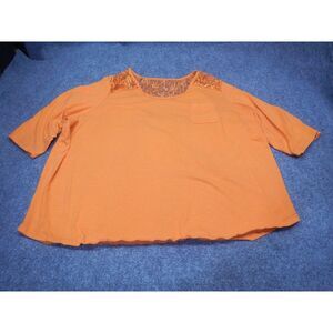 Roaman's T-Shirt Top Women's Plus Size 4X Orange Lace‎ Shoulder Short Sleeve